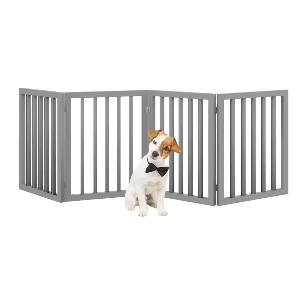 

Indoor Pet Gate Wooden Dog Fence 60" Accordion Style Gray Color