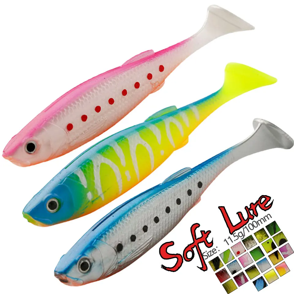 3PCS/LOT 100MM/11.5G T-Type Tail Swing Rocker Soft Bait Artificial Swimbait Carp Bass Pesca Wobblers PVC Fishing Lure