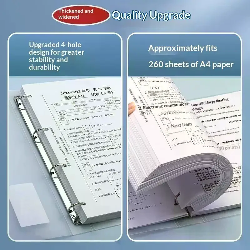 A4 4 Hole Loose Leaf Binder Folder Transparent Document Organizer With Divider For Student Exam Paper Office File Storage