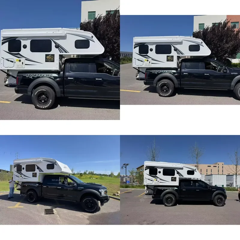 4X4 Slide-In Pick-Up Truck Camper with Foldable Roof Lightweight Overland Trailer Rooftop Awning Tent for Outdoor Camping