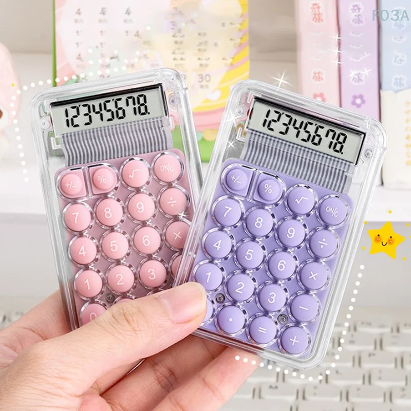 Widescreen Mini Calculator Students Portable Transparent Electronic Calculator Candy Color Silicone Button