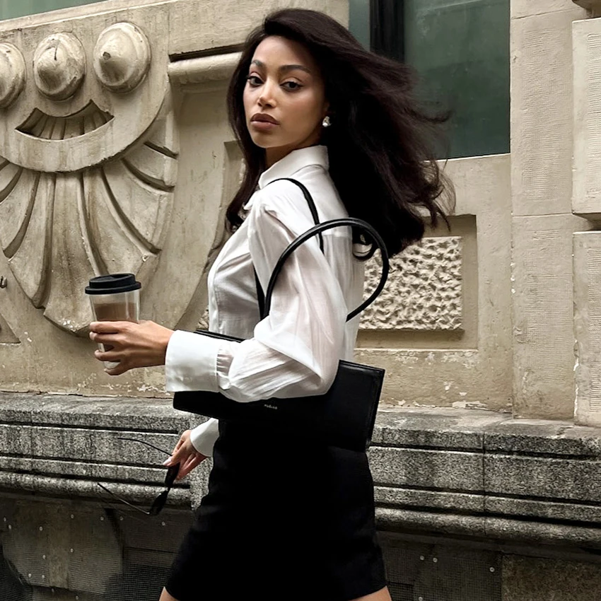 리나드 우아한 패치워크 화이트 라펠 셔츠 여성용 2026 스트리트 시크 싱글 브레스티드 블라우스 여성 캐주얼 긴팔 여성 상의