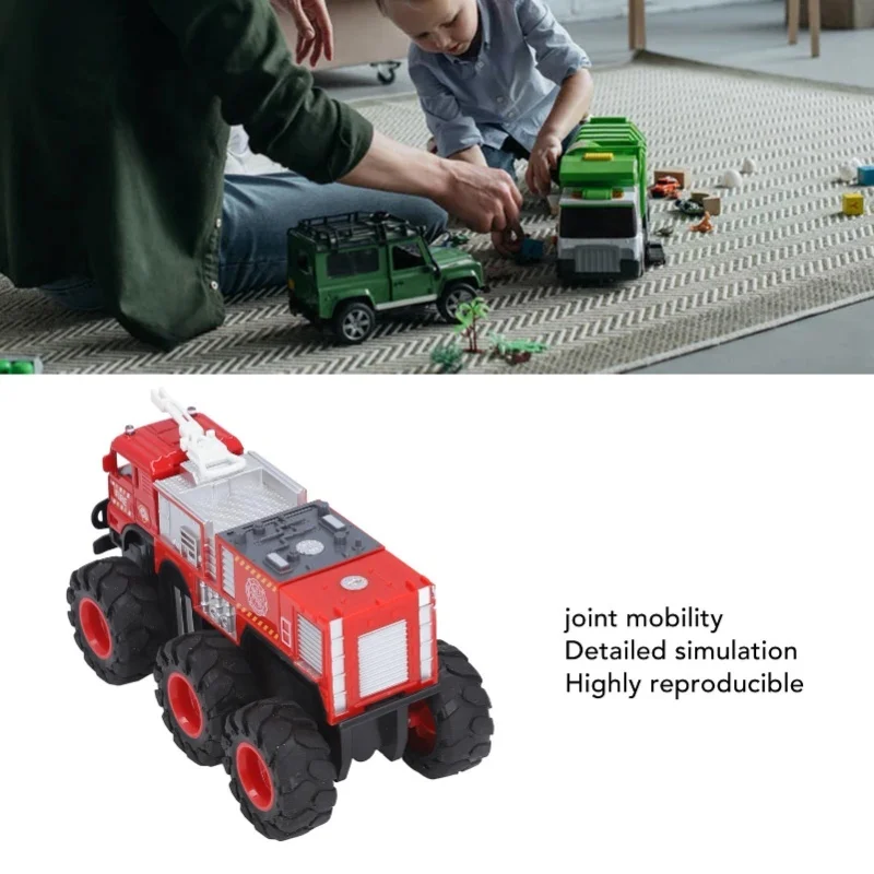 Veículos de caminhão de bombeiros fundidos em escala 1:16, liga realista, grande modelo de motor de incêndio com tração nas 6 rodas, veículo de pulverização