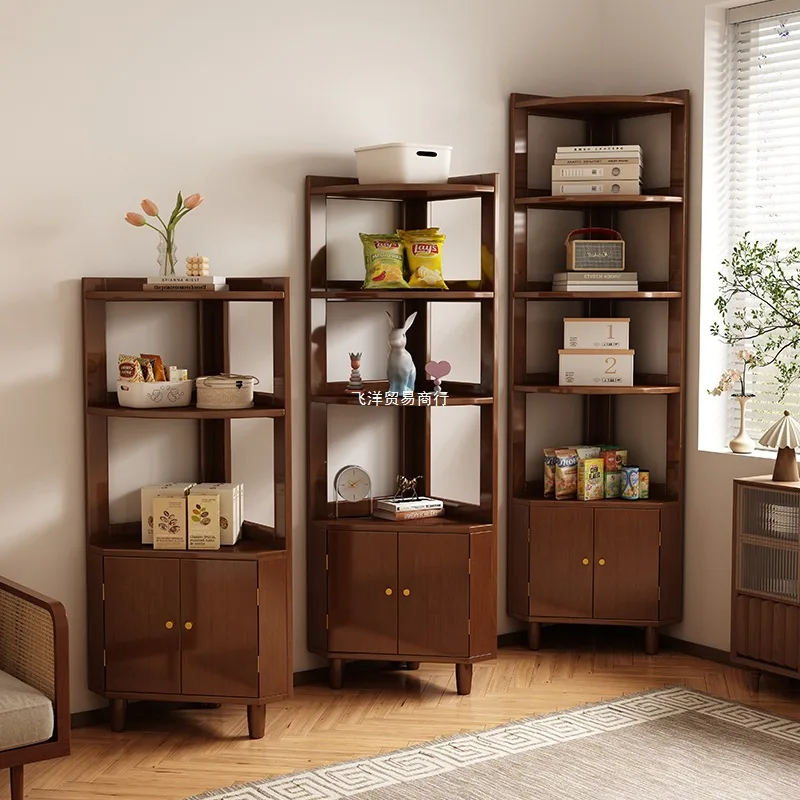 

All solid wood corner bookshelf floor storage rack study storage rack