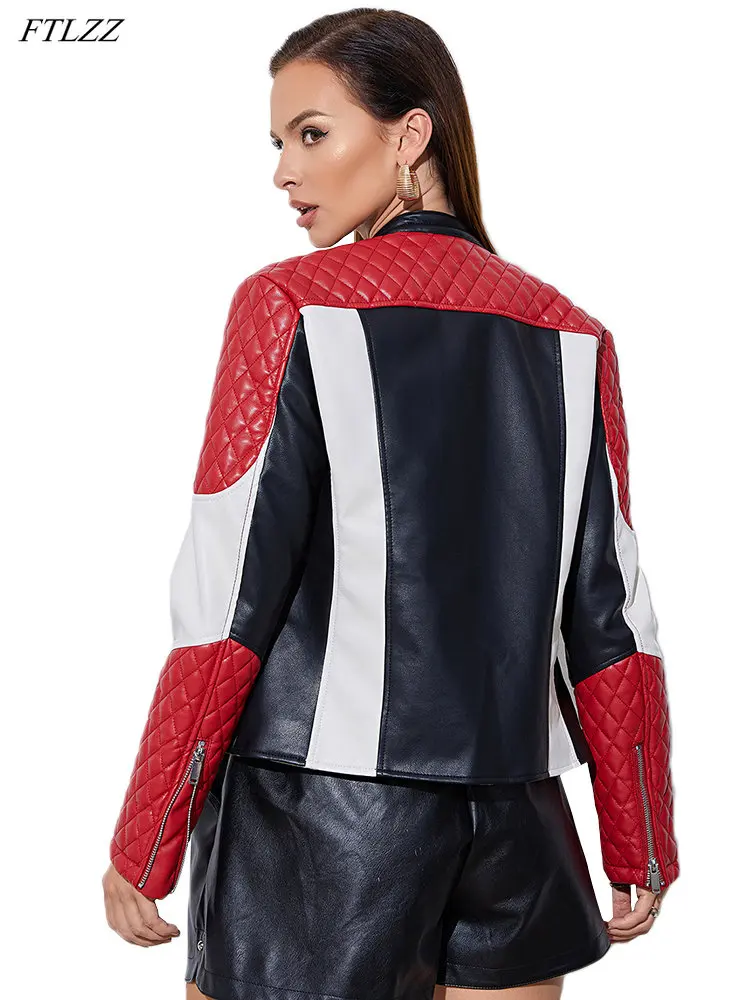 Ftlzz nova primavera outono mulheres o-pescoço pu falso couro curto jaqueta moto biker feminino fino ajuste com zíper casaco retro senhoras outwear