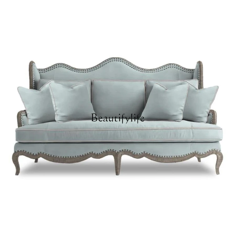 

American rural solid wood single triple sofa fabric living room luxury