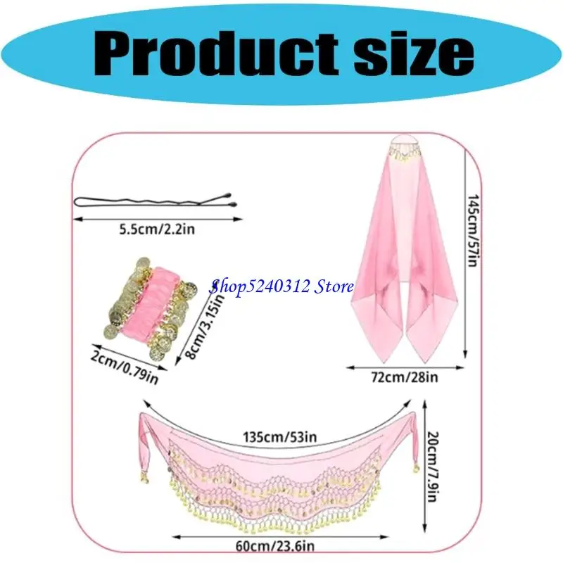 634C 여성용 밸리 댄스 의상 벨리 댄스 엉덩이 스카프 손목 팔찌 헤드 스카프 세트 할로윈 의상