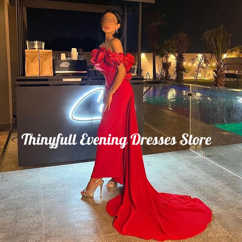 Thinyfull Formal Mermaid Prom Evening Dresses Red Off The Shoulder Night Dress 2024 Saudi Arabia Cocktail Party Gowns Plus Size