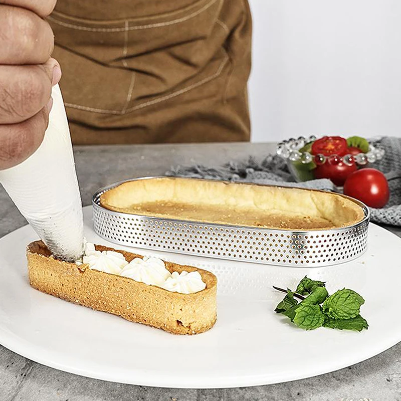 1pcs Perforated Cake Mousse Mold Cookies Cutter Oval Muffin Tart Rings Stainless Steel Cake Mold Pastry Quiche Baking Mold