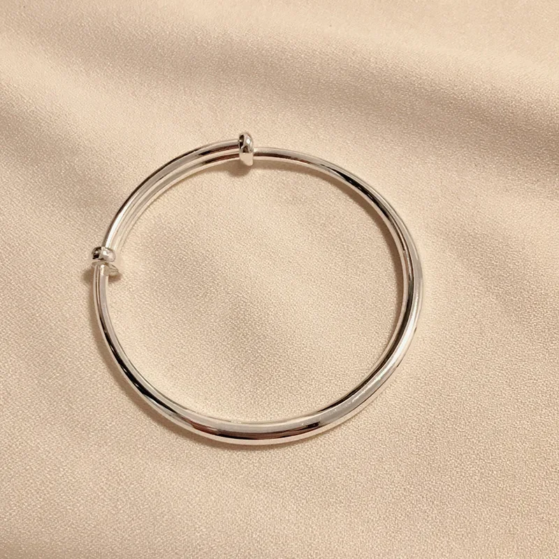 Temperament Fashion 925 Sterling Silver Smooth Push and Pull  Adjustable Bracelet for Women Exquisite Jewelry Gift Minimalist