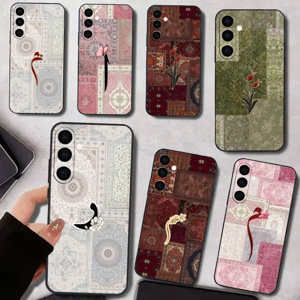 

Funny Persian Floral Carpet Phone Case For Samsung Galaxy A73,A72,A71,A70,A53,A52,A51,Others Soft Black Cover