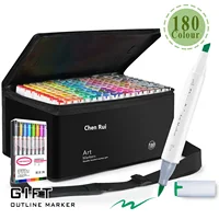 Rotuladores de arte permanentes con pincel y cincel de doble punta, 48-180 colores, con Base y marcadores de contorno, Kit de útiles escolares de dibujo, recargables