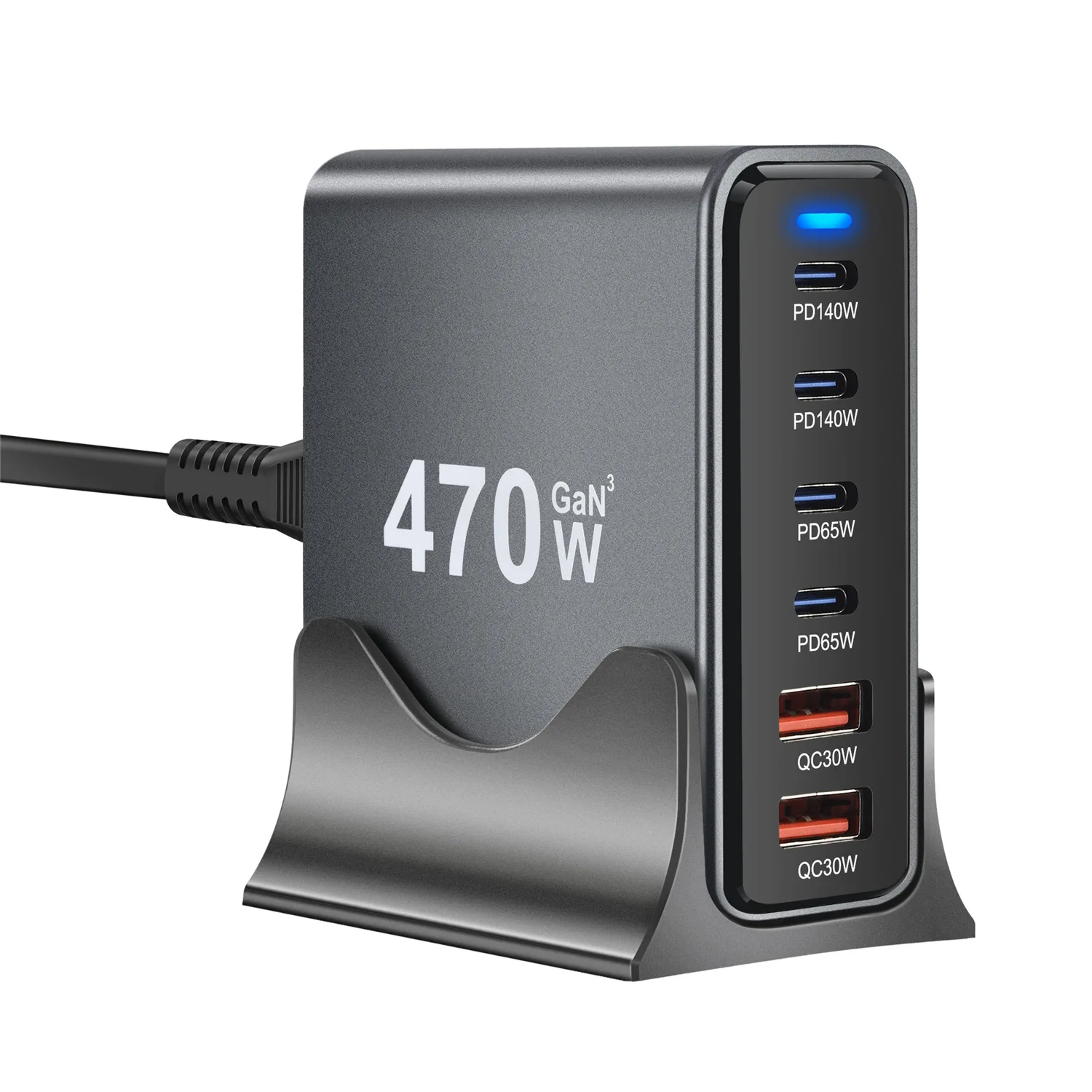 

470W 6-Port GaN Desktop Charger - 4C2A USB-C PD Fast Charge for Laptops, Phones & Tablets