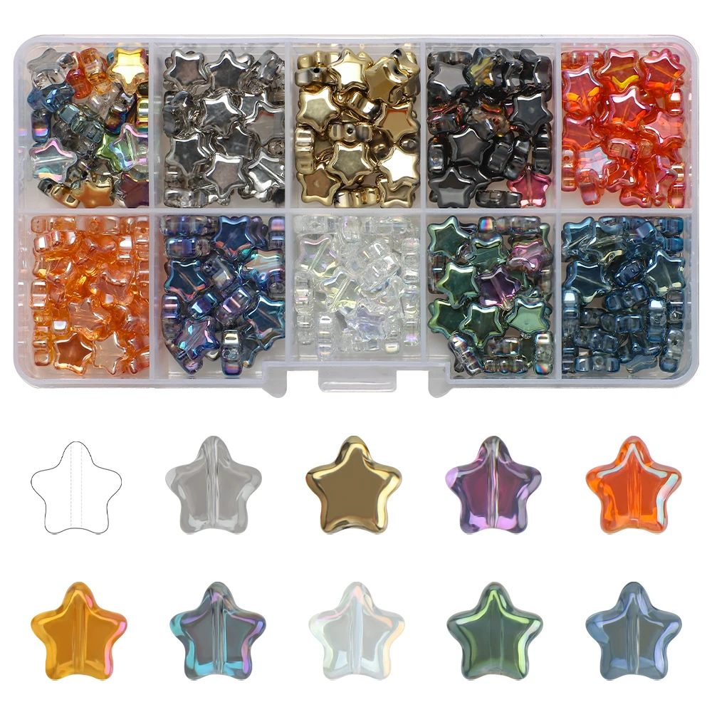 

300Pcs/Box Glass Star Beads Color 8mm Crystal Star Pendants Jewelry Making Earing DIY Loose Crafts Beads for Decoration