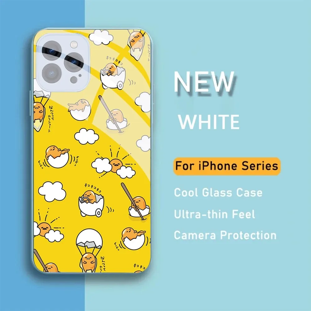 S-Sario G-Gudetama Phone Case For IPhone 15 14 13 12 Mini 11 Pro Max X XS XR 6 7 8 SE Plus Glass Hard Cover