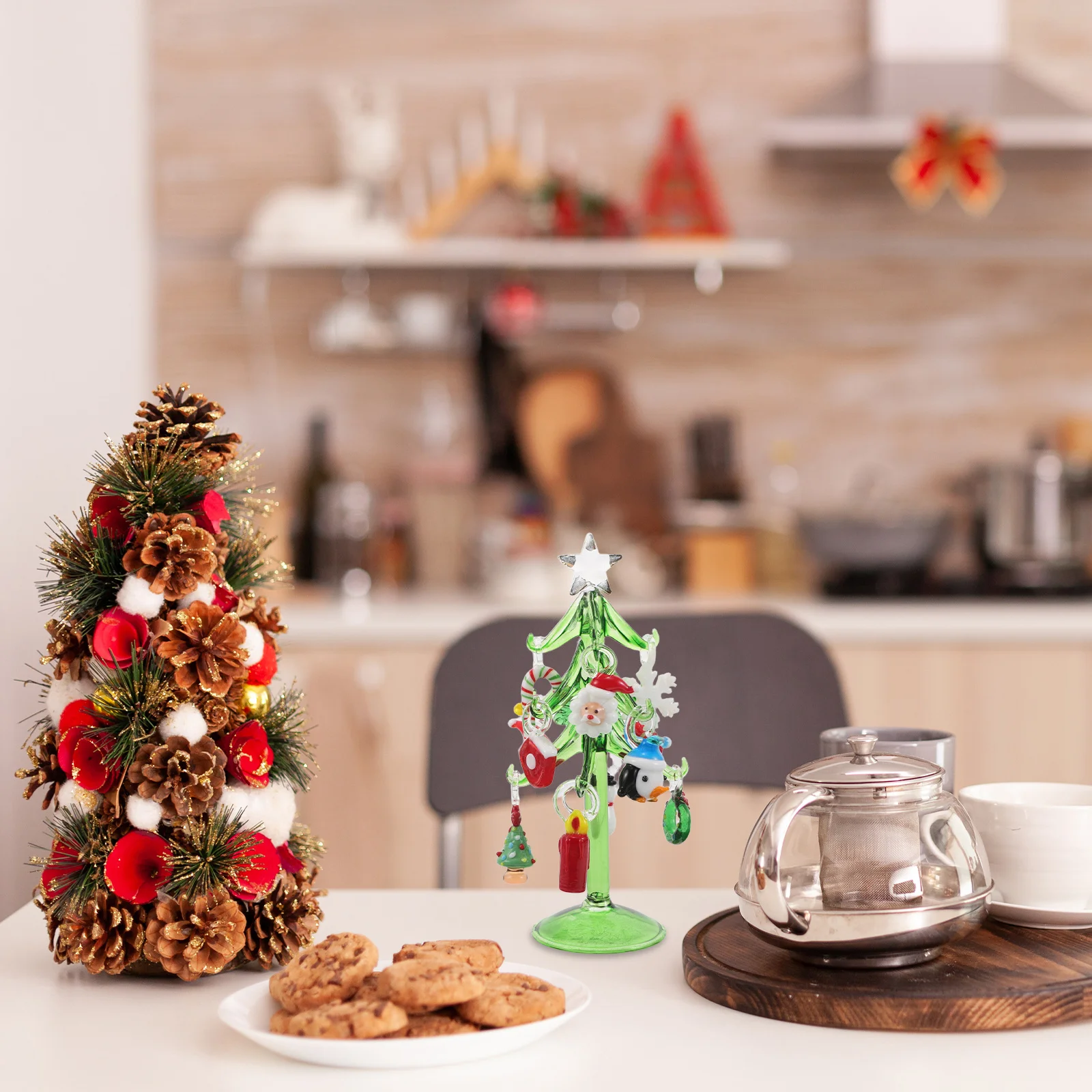 

Crystal Christmas Tree Miniature Desk Ornament Tabletop Decoration Snowman Santa Claus Topper Festive Holiday Home Office