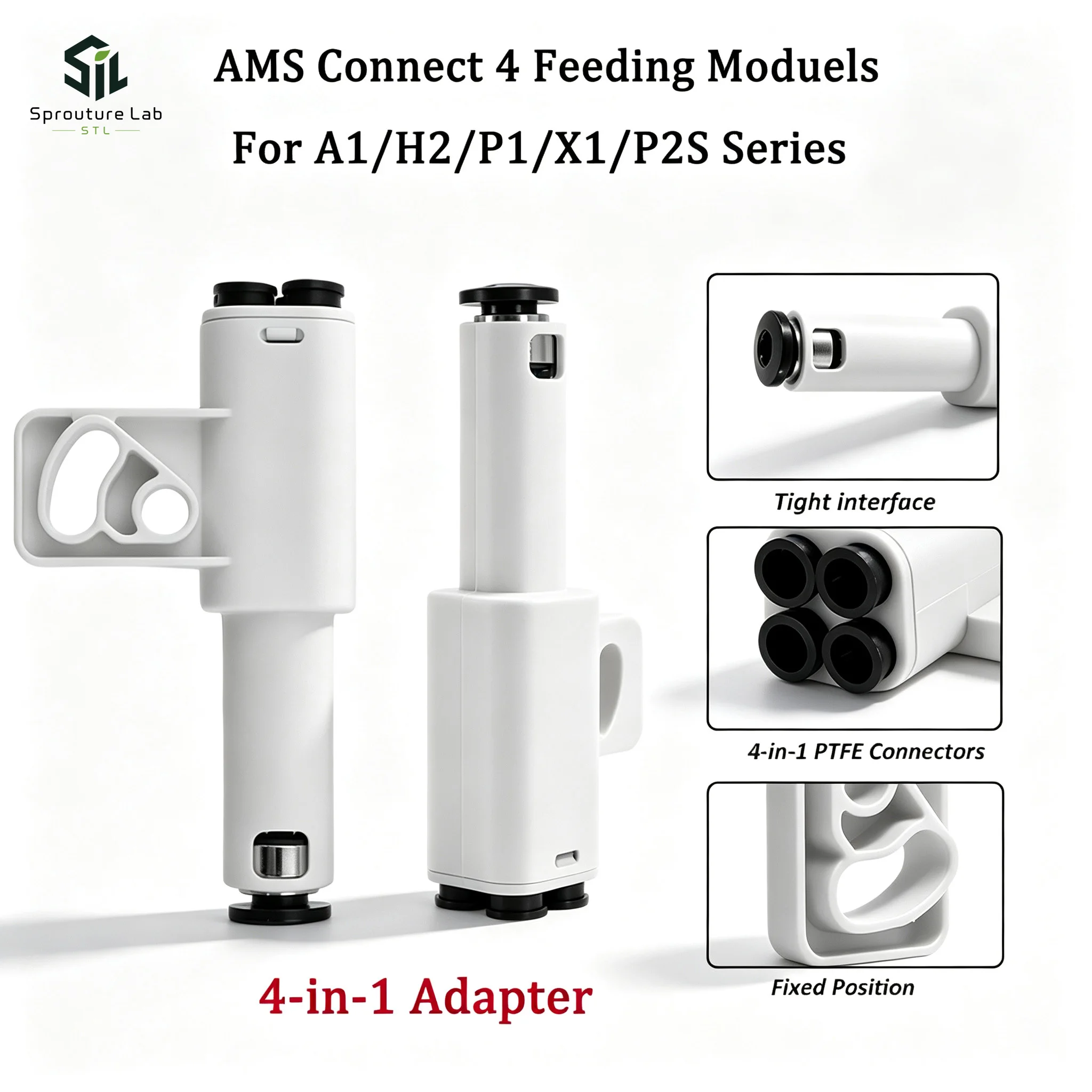For 3D Printer Part 4in1 PTFE Adapter Material Pipe Expansion Port AMS Connect 4 Feeding Modules For Bambu lab X1/P1/P2S
