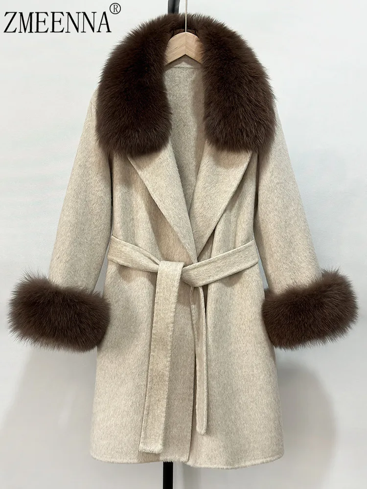

ZMEENNA Stylish Women's Warm Faux Fur Collar Cuffs Belted Wool Blend Coat Elegant Winter Outerwear Casual ZM3553
