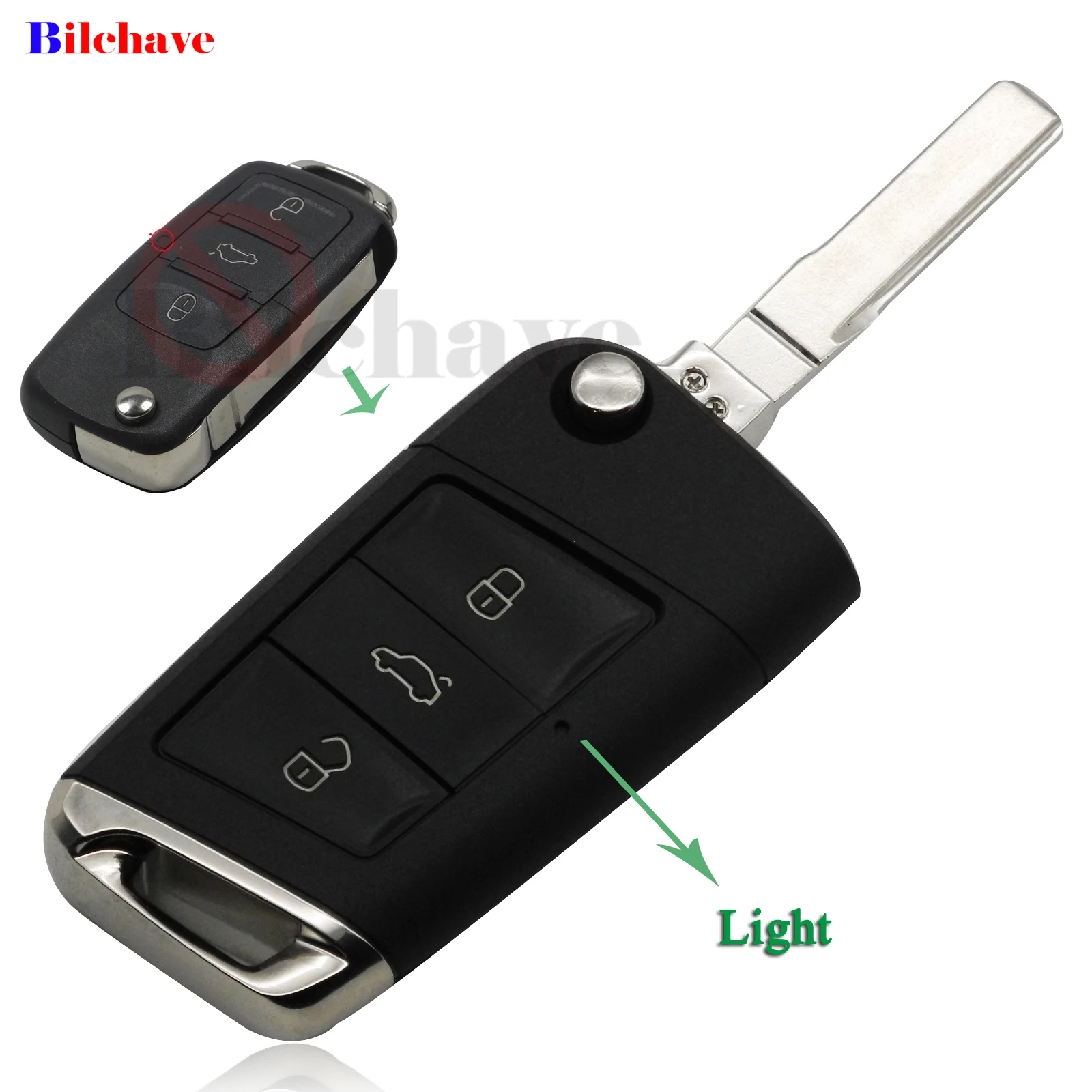 

Bilchave 10pcs For VW Golf 7 GTI MK7 Skoda Octavia A7 Seat FOB 3 Buttons Flip Folding Remote Car Key Shell Case With Uncut Blade