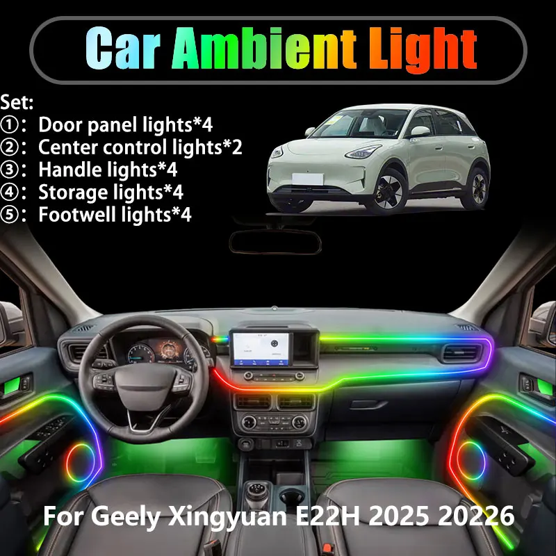 

For Geely Xingyuan E22H 2025 20226 2/18 in 1 Car ambient lighting Led trunk interior led lights USB RGB Ensemble Streamer Auto