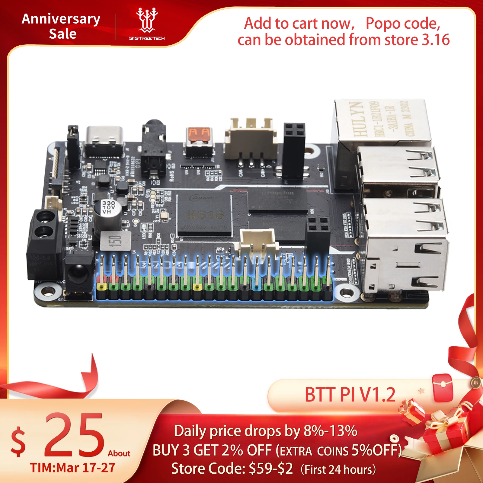 

BIGTREETECH BTT PI V1.2 Quad Core Processor With 2.4G WiFi 40Pin GPIO VS Raspberry PI For Klipper I3 CoreXY 3D Printer DIy User