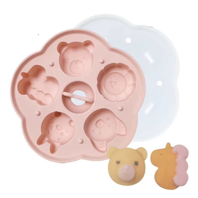 Baby Auxiliary Food grade Silicone Tools Cake Mold Steamed Pastry Cartoon Chocolate Mold With Lid Cake Decoration Resin M451