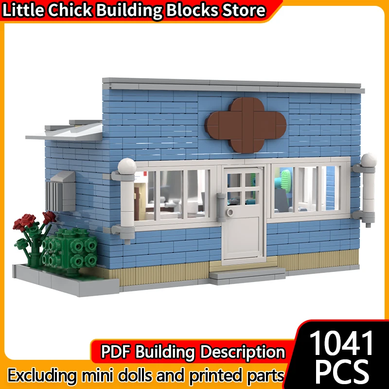 

City Street View Model MOC Building Bricks Blue Barber Shop Modular Technology Children Holiday Gifts Assemble Toys Suit