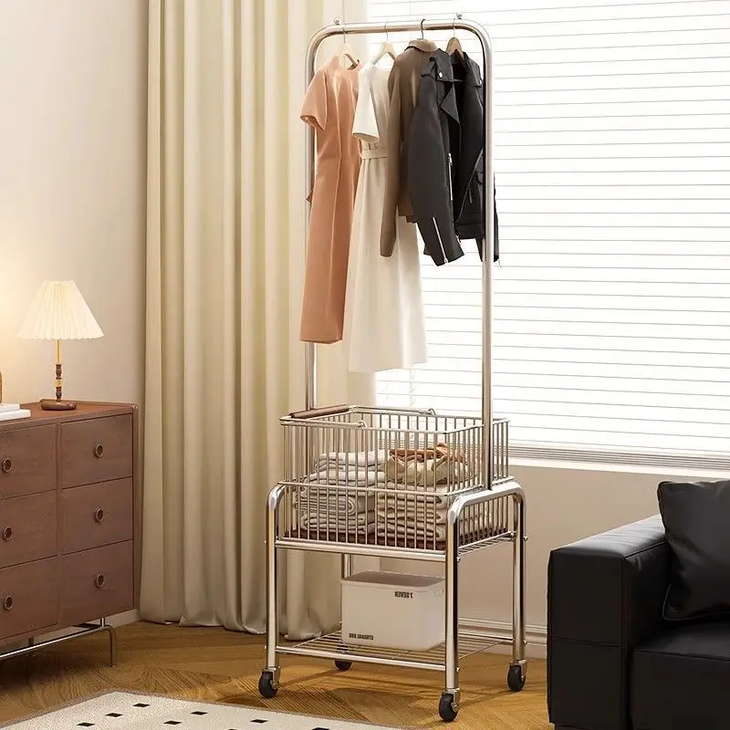 Storage basket, clothes cart, bedroom coat , floor-to-ceiling mobile hanger, household bathroom, laundry basket rack.