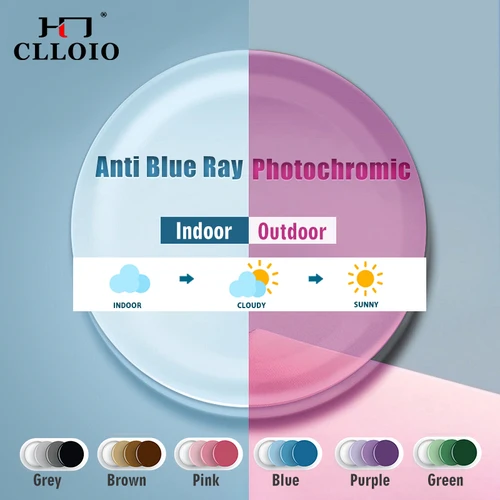 CLLOIO fotocromático Anti luz azul serie 1,56 1,61 1,67 1,74 hipermetropía miopía lente graduada CR-39 lentes asféricas de resina