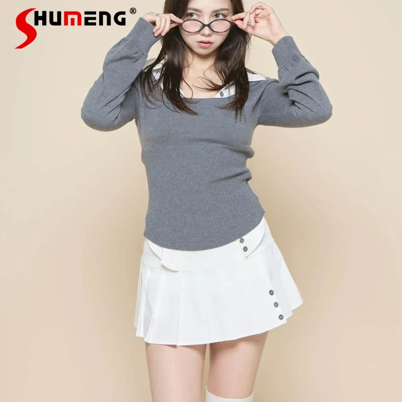 

2025 New Japanese Style Sweet Fashion Knit Top and Skirt Set Autumn New Women's Slim Fit Elegant Sweater Mini Skirt 2-Piece Set