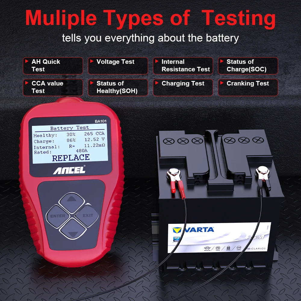 ANCEL BA101 12V Car Battery Tester 100-2000CCA Automotive Analyzer Battery Load Tester Charging Circuit load Diagnostic Tools