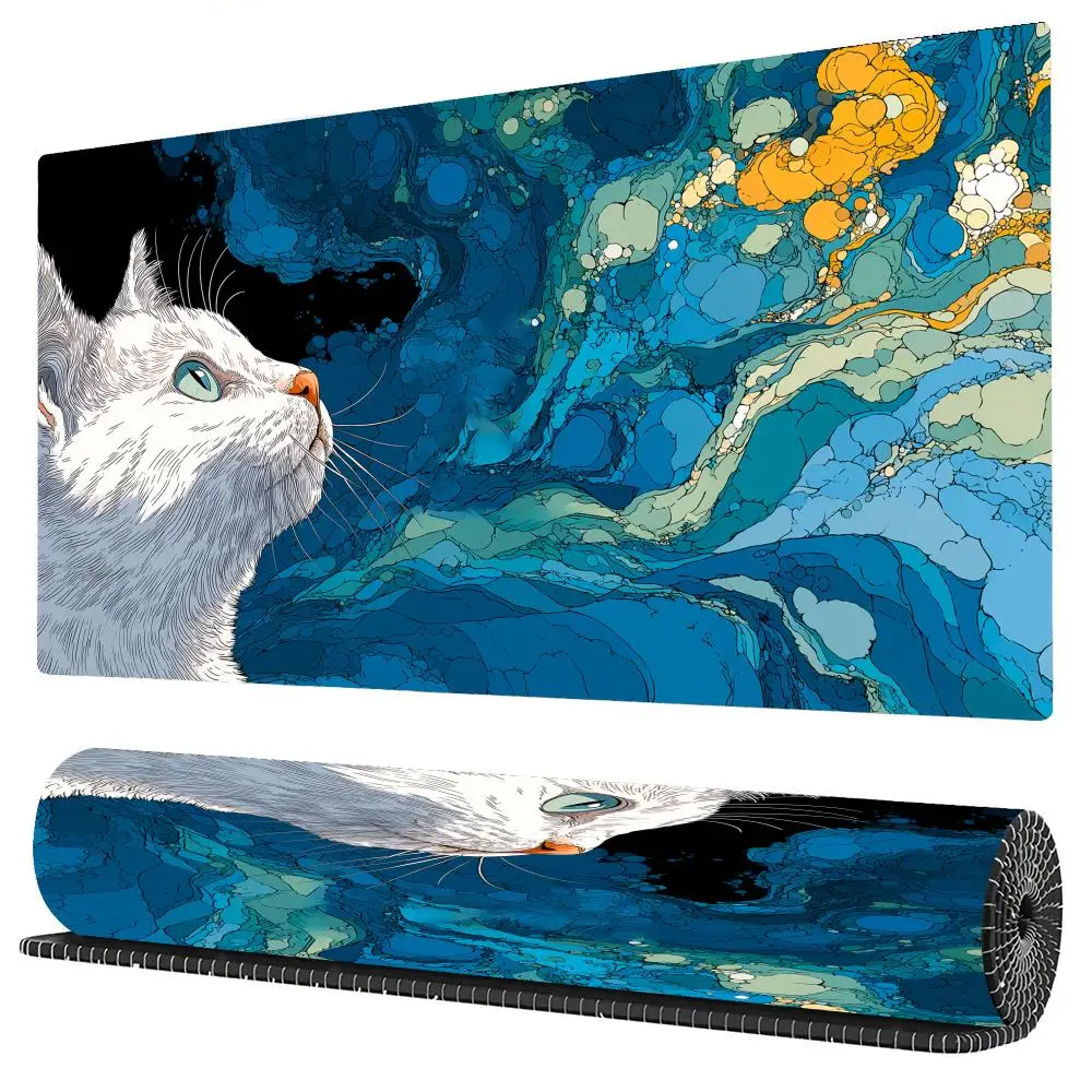 لوحة ماوس أنيمي على شكل قطة بيضاء من الفن التجريدي، لوحة ألعاب مكتبية، ملحقات الكمبيوتر، لوحة مفاتيح، وسادات ماوس الكمبيوتر، سجادة مكتب #3