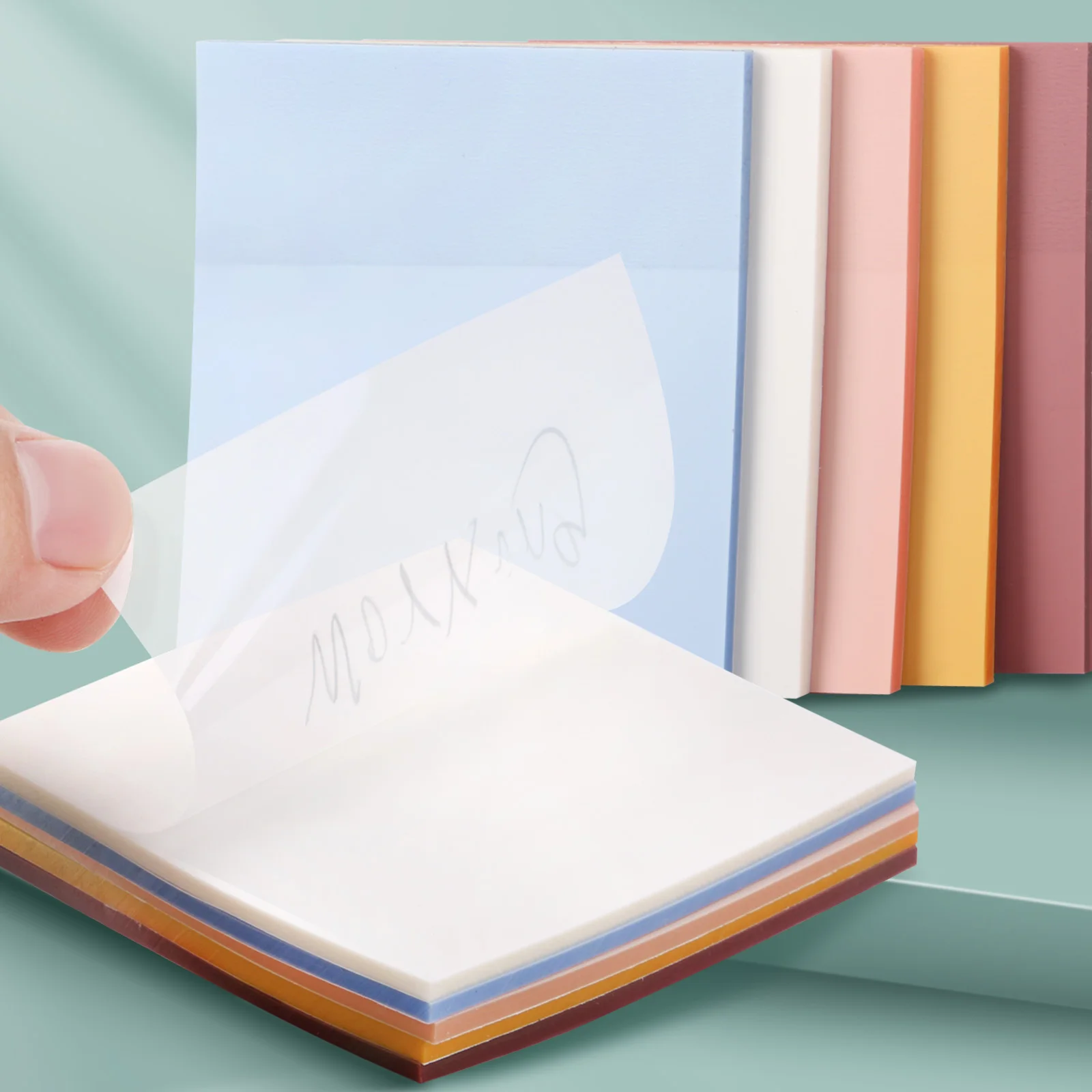 100 Sheets Waterproof Transparent PET Sticky Notes Pads Multi-Color See-Through Memo Notes for School & Office Supplies