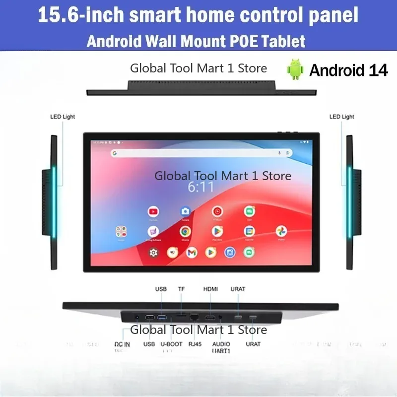 Nueva Tablet Android 14 POE Slim Edge de 15.6 Pulgadas 2026, Panel Inteligente para el Hogar con Luz LED, Pantalla Táctil IPS, Google Play, RK3576