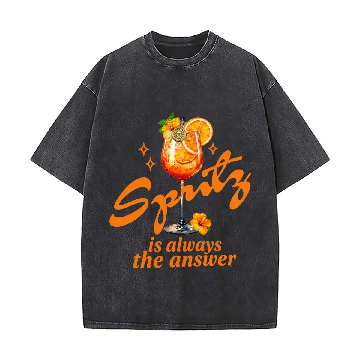 Orange Spritz Is Always The Answer Citrus Cocktail Floral Vintage Distressed Loose Streetwear Tops