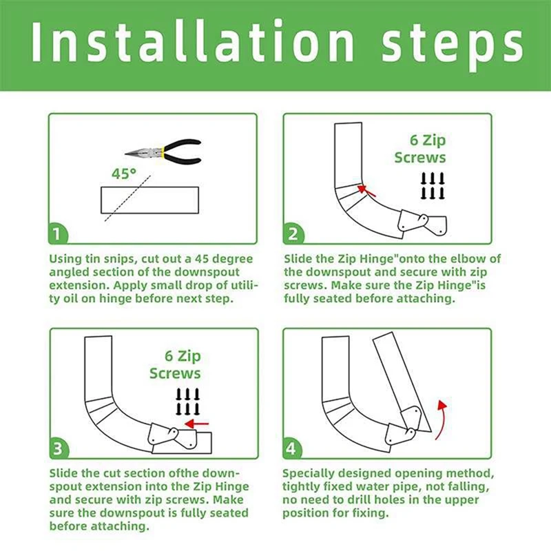 Gutter Extension Hinge Also Includes Screws Easy DIY Installation On Any Size Rectangle Or Square Downspout