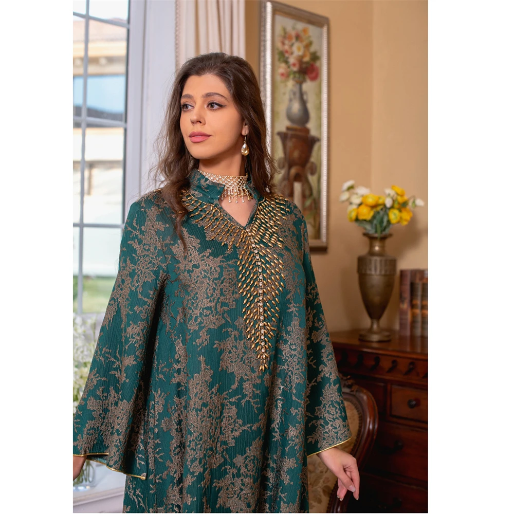 

Eid Beading Embroidery Party Dress for Women Marocain Kaftan Dubai Abaya Muslim Evening Gown Islamic Jalabiya Femme Abaya Caftan