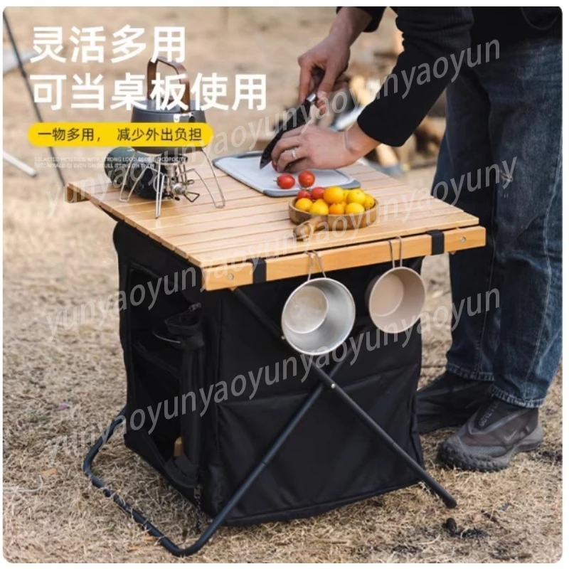 Outdoor Foldable Locker - Solid Wood Dual-Purpose Table Cabinet, Portable Large-Capacity Storage for Camping