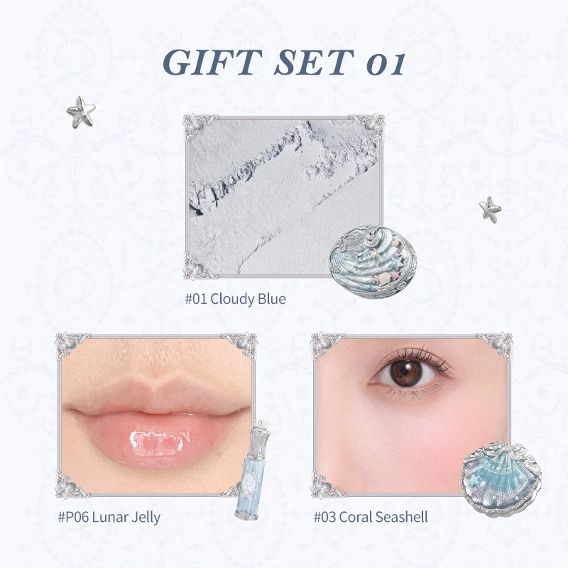 Flower Knows Shell's Jewel Collection 메이크업 선물 세트에는 아이섀도우+립글레이즈+블러셔가 포함되어 있습니다.