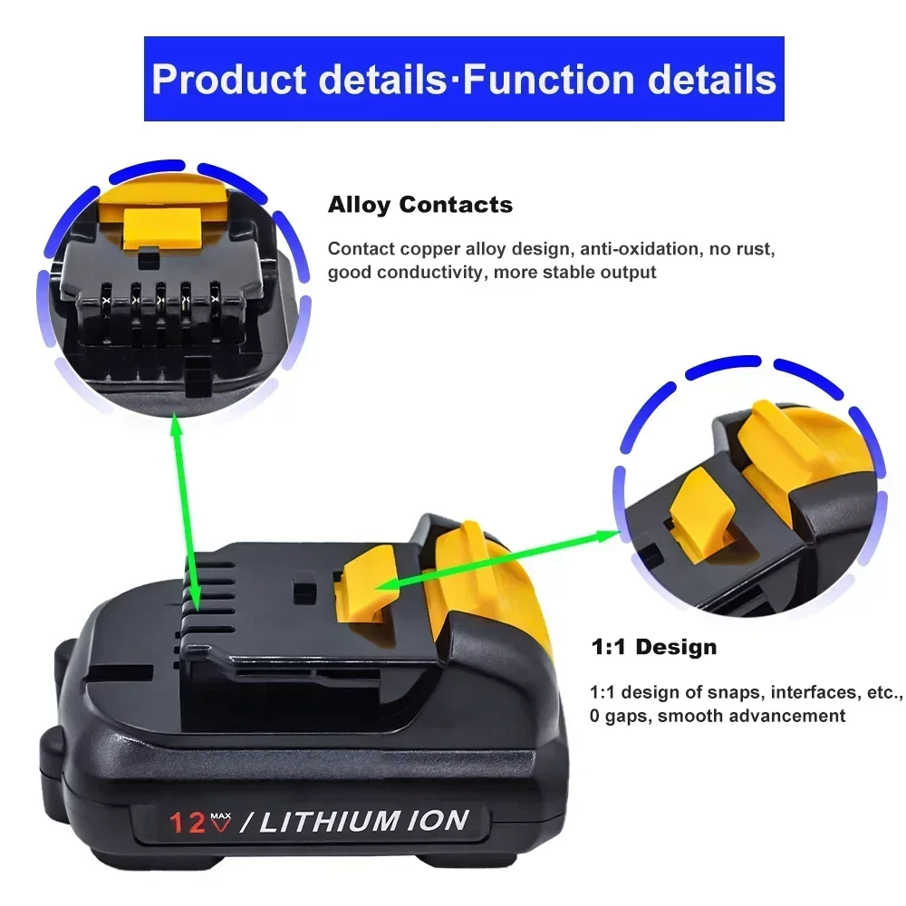 Replacement for Dewalt 10.8V DCB120 Lithium-ion Batteries 12V 4Ah Battery DCB123 DCB125 DCB124 DCB122 DCD710 Power Tools Battery