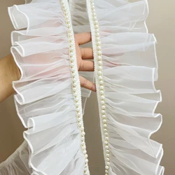 Pleated Organza Lace Fabric, Beaded Fringed, Ruffle Collar, Wedding Dress, Guipure, DIY Sewing Decor, 10cm Wide