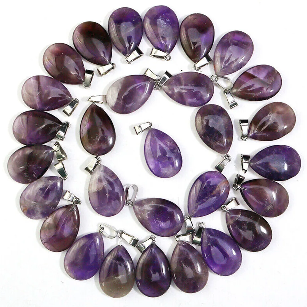 Natural Amethyst Teardrop Pendants Water Drop Shape Chakra Gemstone  Healing Crystal Necklace Jewelry Making for Women Girls
