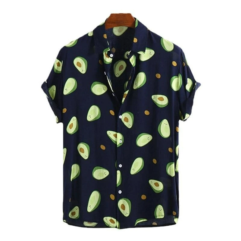 

Shirt Summer New Fashion Avocado Print Short Sleeve Hawaiian Beach Shirt Fresh Fashionable Comfortable High Quality High Grade