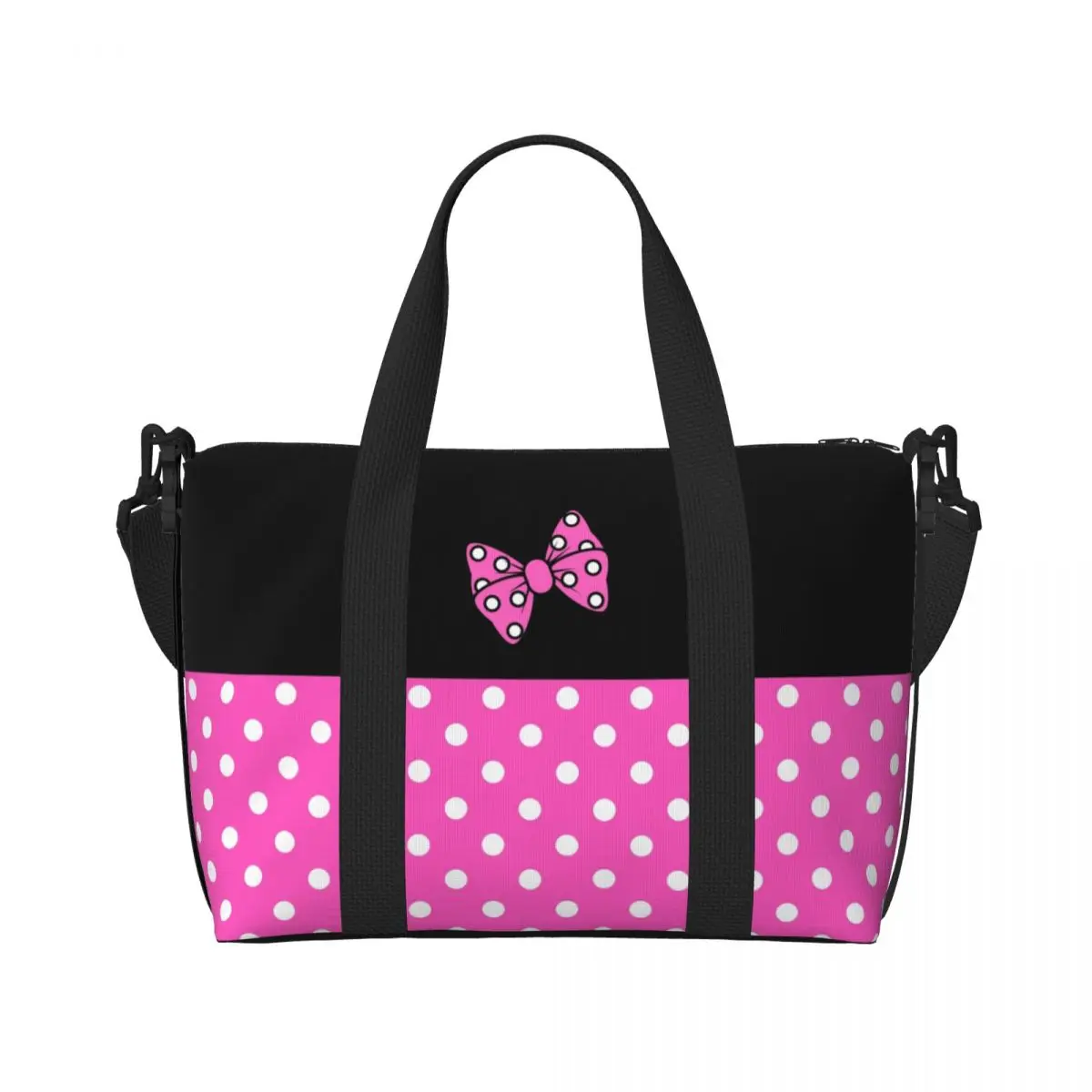 Custom Pink Mickey Minnie Mouse Polkadots Tote Bag for Women Big Capacity Animated Gym Beach Travel Bags