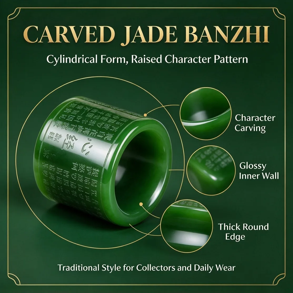 Natural Green Jade Heart Sutra Ring Buddhist Mantra Meditation Amulet Finger Band Men Women Daily Wear Spiritual Lucky Gifts - view 2