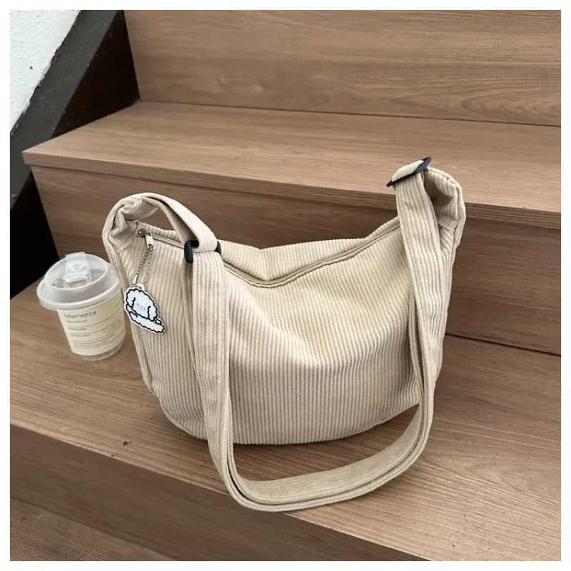 Fashion Women Canvas Shoulder Bags Korean Fashion Female Messenger Crossbody Bag for Girl Students Corduroy Solid Cloth Handbags