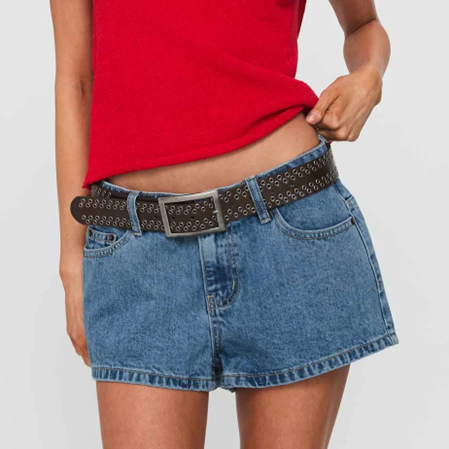 Women's Mini Denim Shorts Summer Fashionable Solid Color Low Rise Jeans Shorts with Pockets