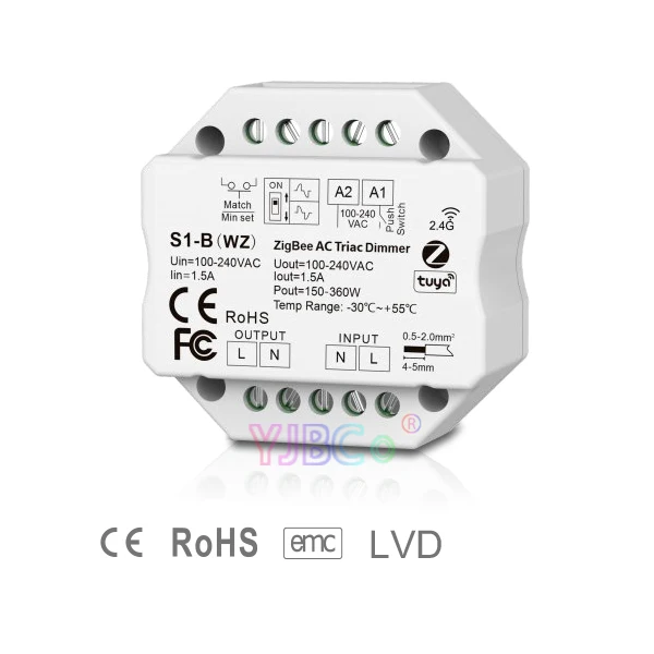 

S1-B WZ Tuya Zigbee AC Triac WiFi LED Dimmer 220V 110V Smart 2.4G RF Push Switch Remote Control for Single Color LED Lamp Light