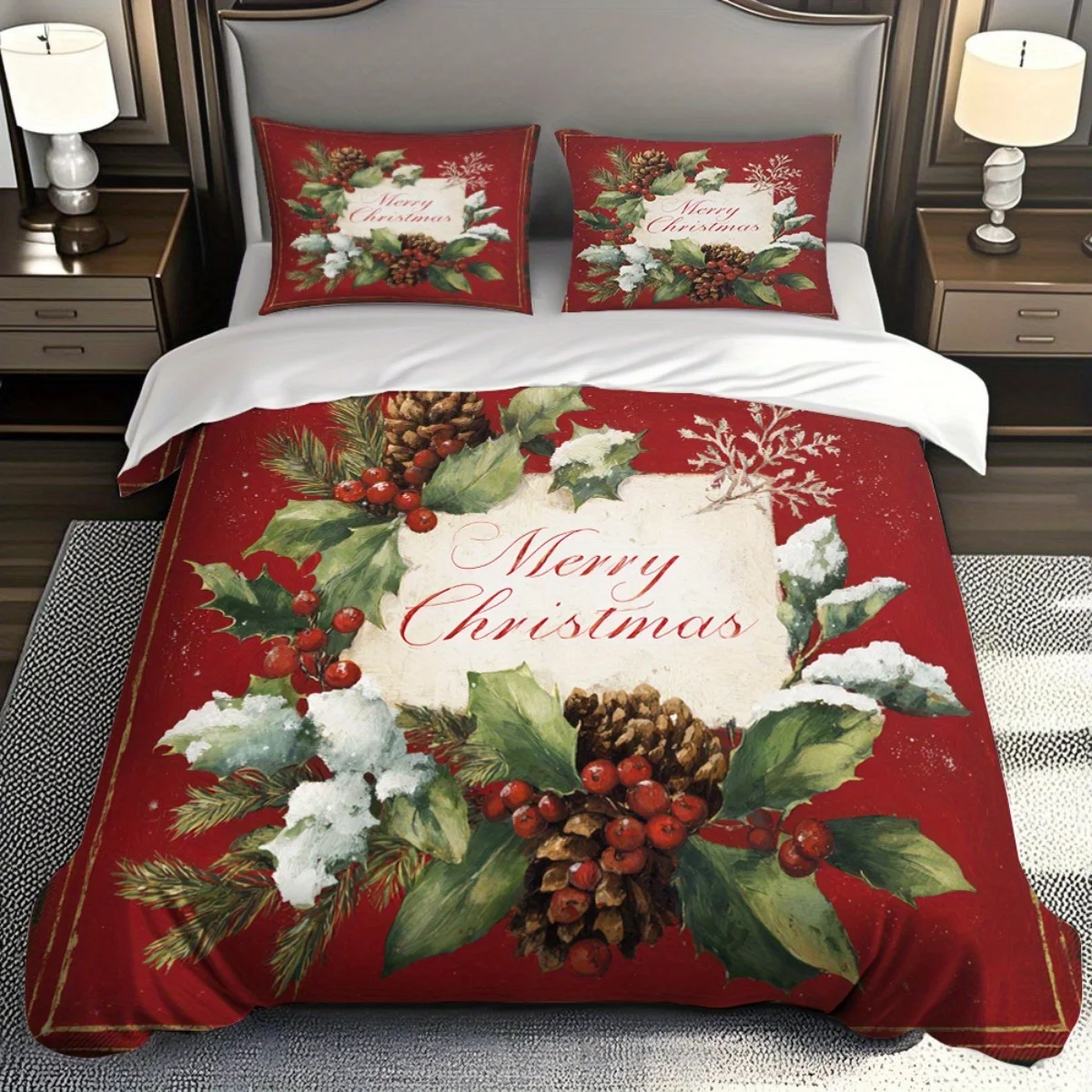 

Зимний рождественский комплект постельного белья - 2 шт./3 шт. Рождественский узор Holly Berry, комплект наволочек (1 * наволочка + 1/2 * наволочка, без наполнения)
