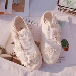 Women Sneakers White Flowers Wheel Canvas Shoes Round Toe Cotton Comfortable Walking Colors Choose Fashion Personal Gilrs Flats